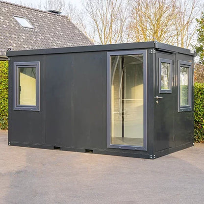 ANTHRAZIT BÜROCONTAINER 4X2M MIT VOLLSTÄNDIGEM FENSTER